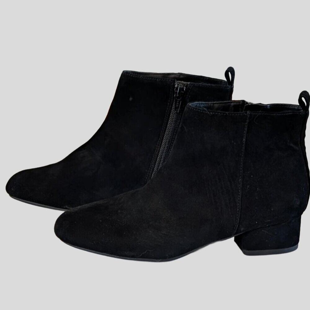 GB Girls Black Suede Leather Ankle Boots Size 5M Side Zip Booties